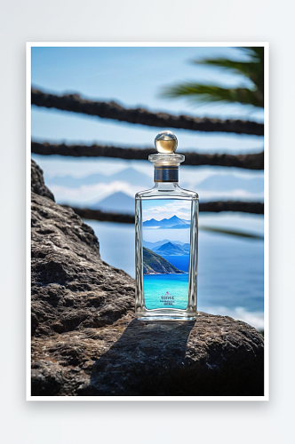 以大海山景为背景一瓶精华液图片