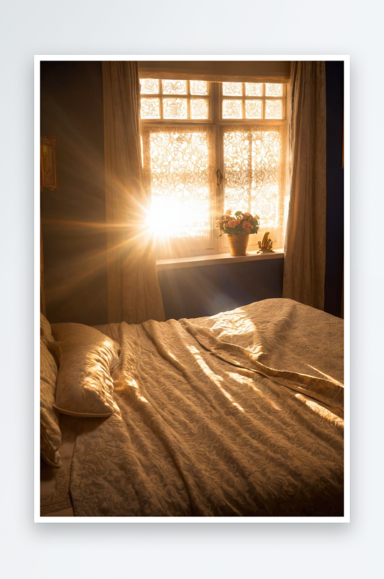 阳光透过窗户照进卧室图片