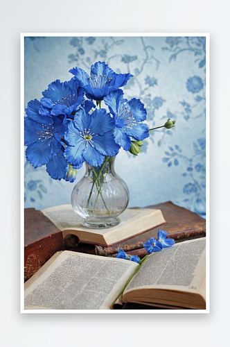绣球花鲜花大光圈背景书籍静物蓝色图片