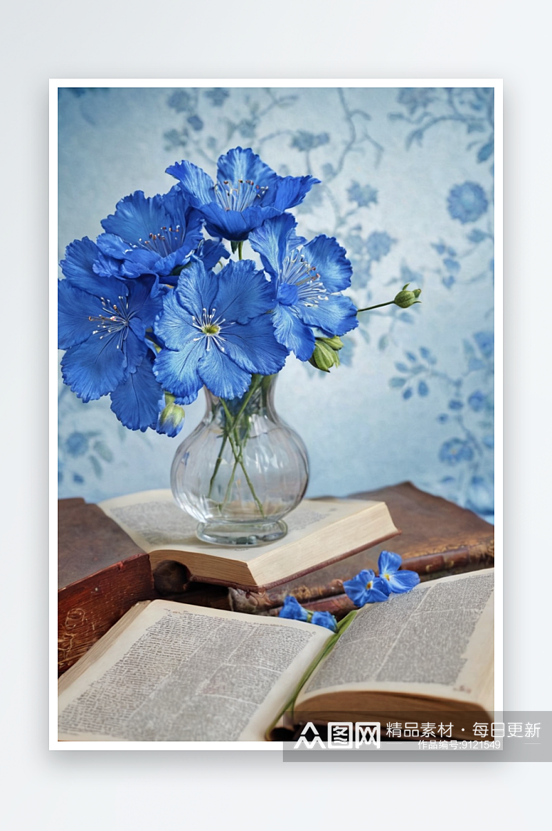 绣球花鲜花大光圈背景书籍静物蓝色图片素材