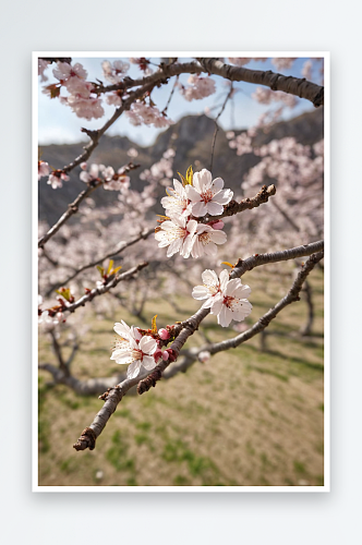 树枝上樱花近景图片