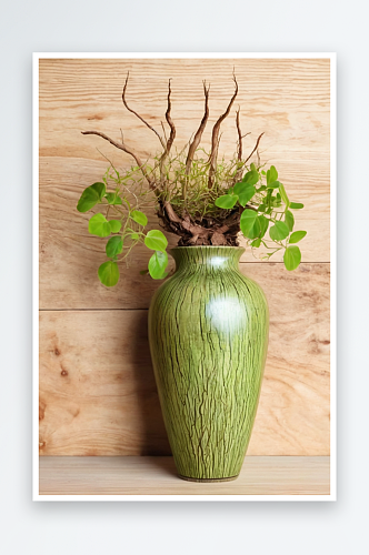 乡村木架背景室内装饰花瓶中便雅榕植物根发