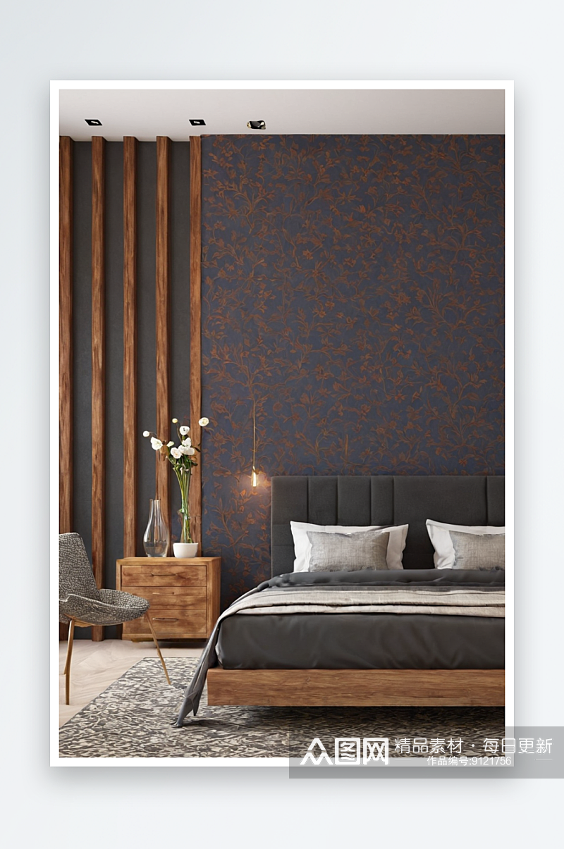现代卧室内部与空白墙复制空间图片素材