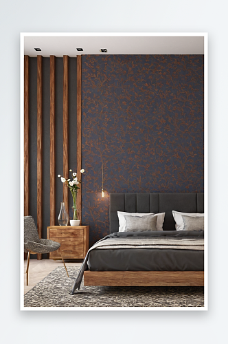 现代卧室内部与空白墙复制空间图片