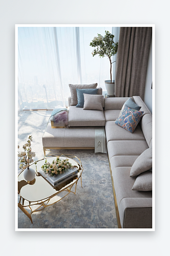 现代客厅沙发窗户会客室宽敞明亮样板间室内
