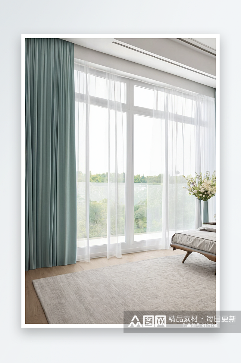 现代简约风格卧室窗户窗帘图片素材