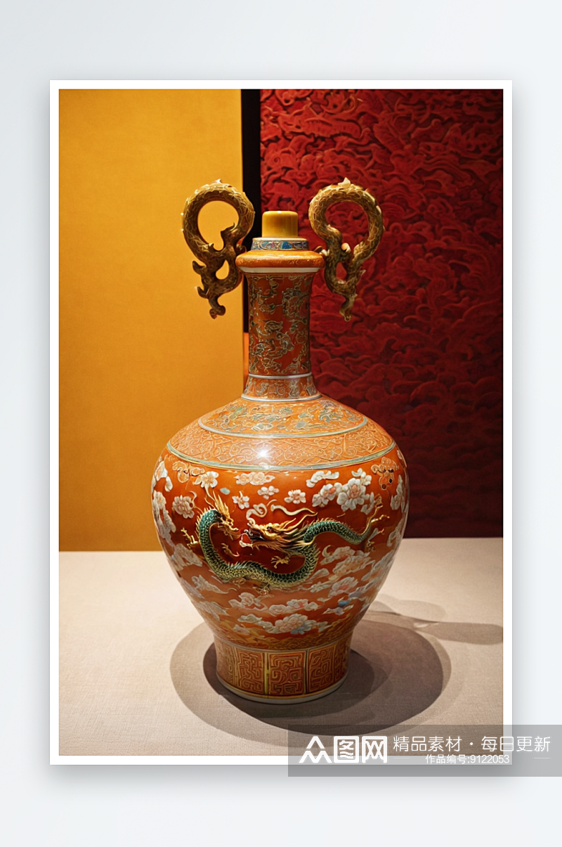 唐青釉双龙系瓷瓶咸阳博物院图片素材