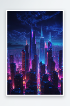 数码夜晚霓虹城抽象图形海报背景图片