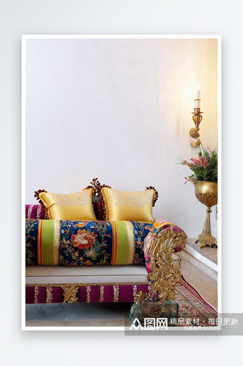色彩鲜艳民族风格沙发靠垫下天篷图片素材