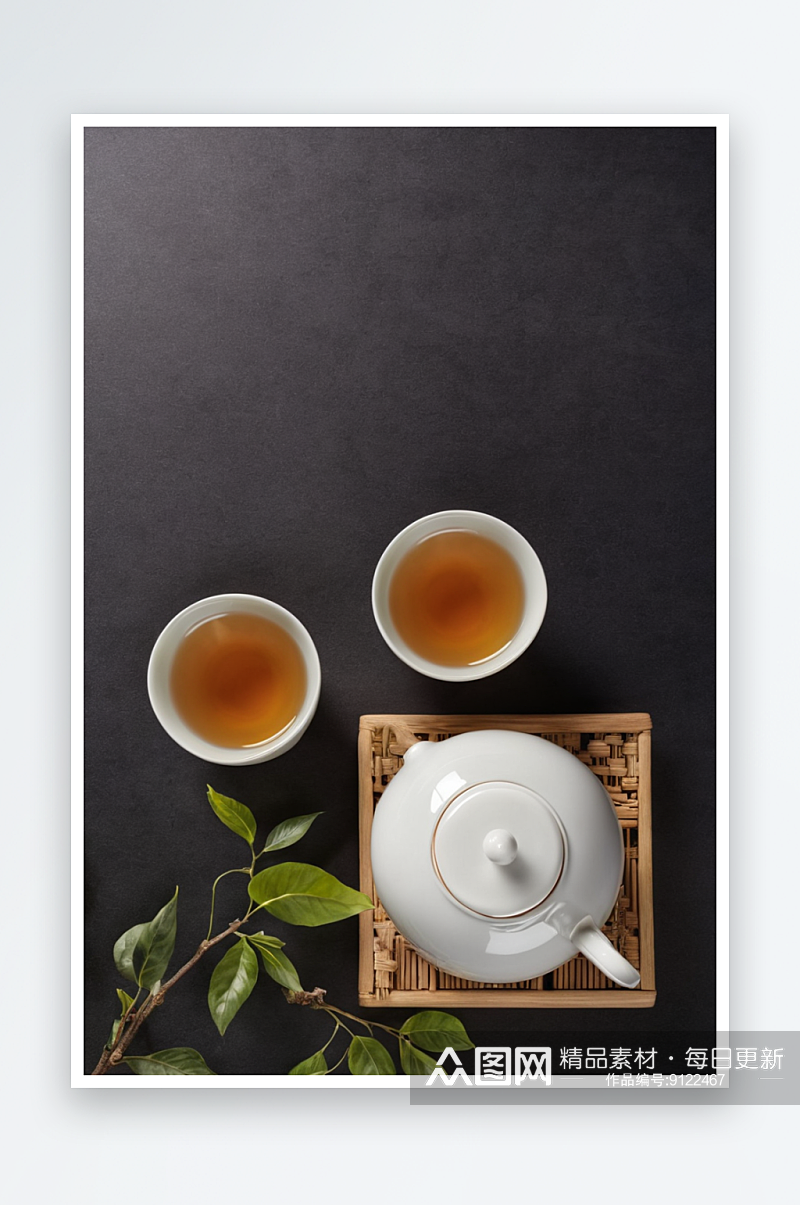 汝瓷茶具茶壶茶杯特写照片素材