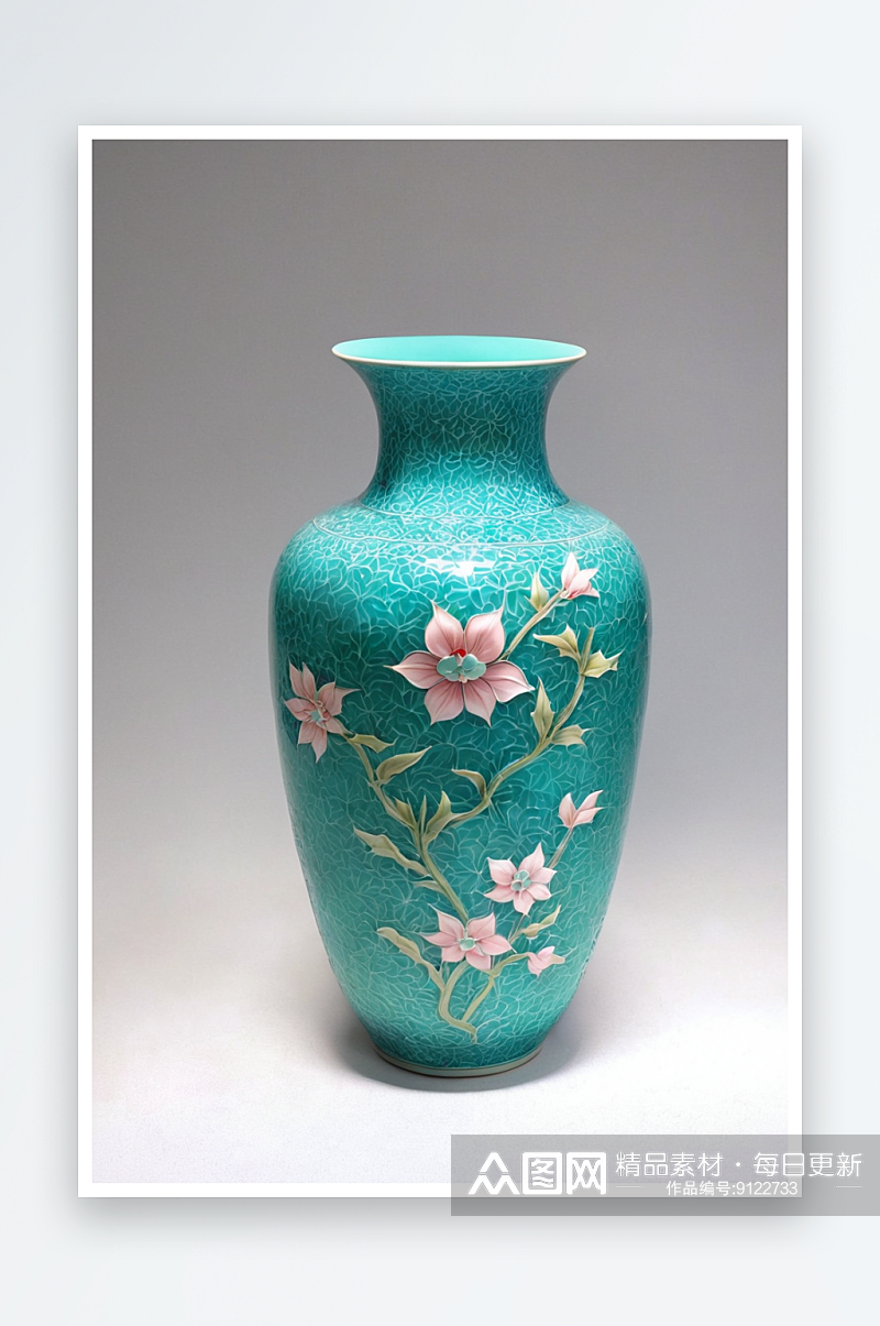 乾隆款松石绿地粉彩折枝花卉瓷瓶清代开封博素材