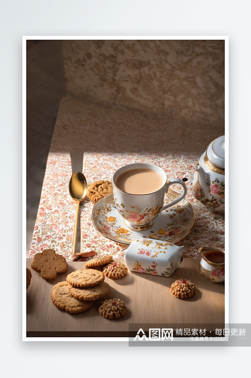 奶茶与饼干下午茶图片素材
