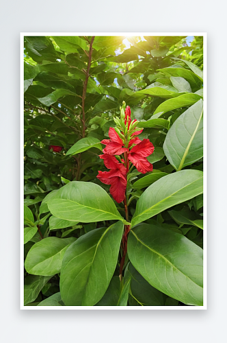 木香科木香科红花绿叶花植物园艺背景图片