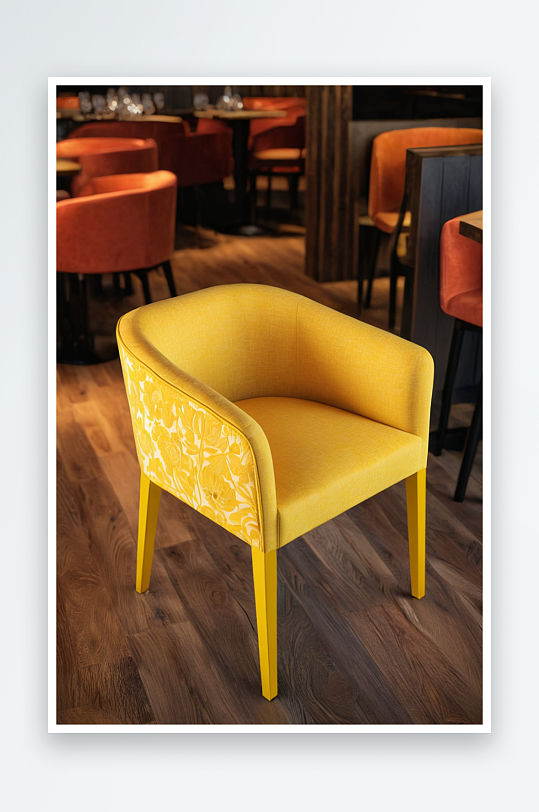 明亮黄色扶手椅现代餐厅木地板流行颜色前视