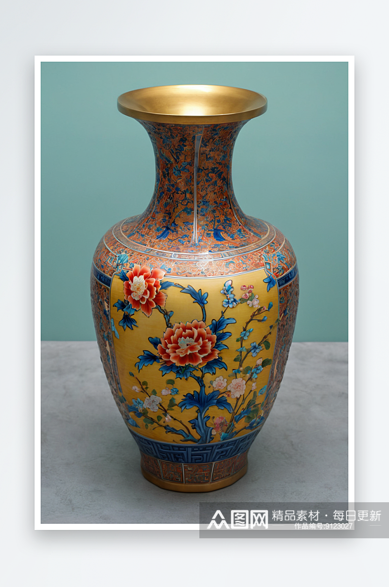 民国时期景泰蓝开光花卉纹瓶图片素材