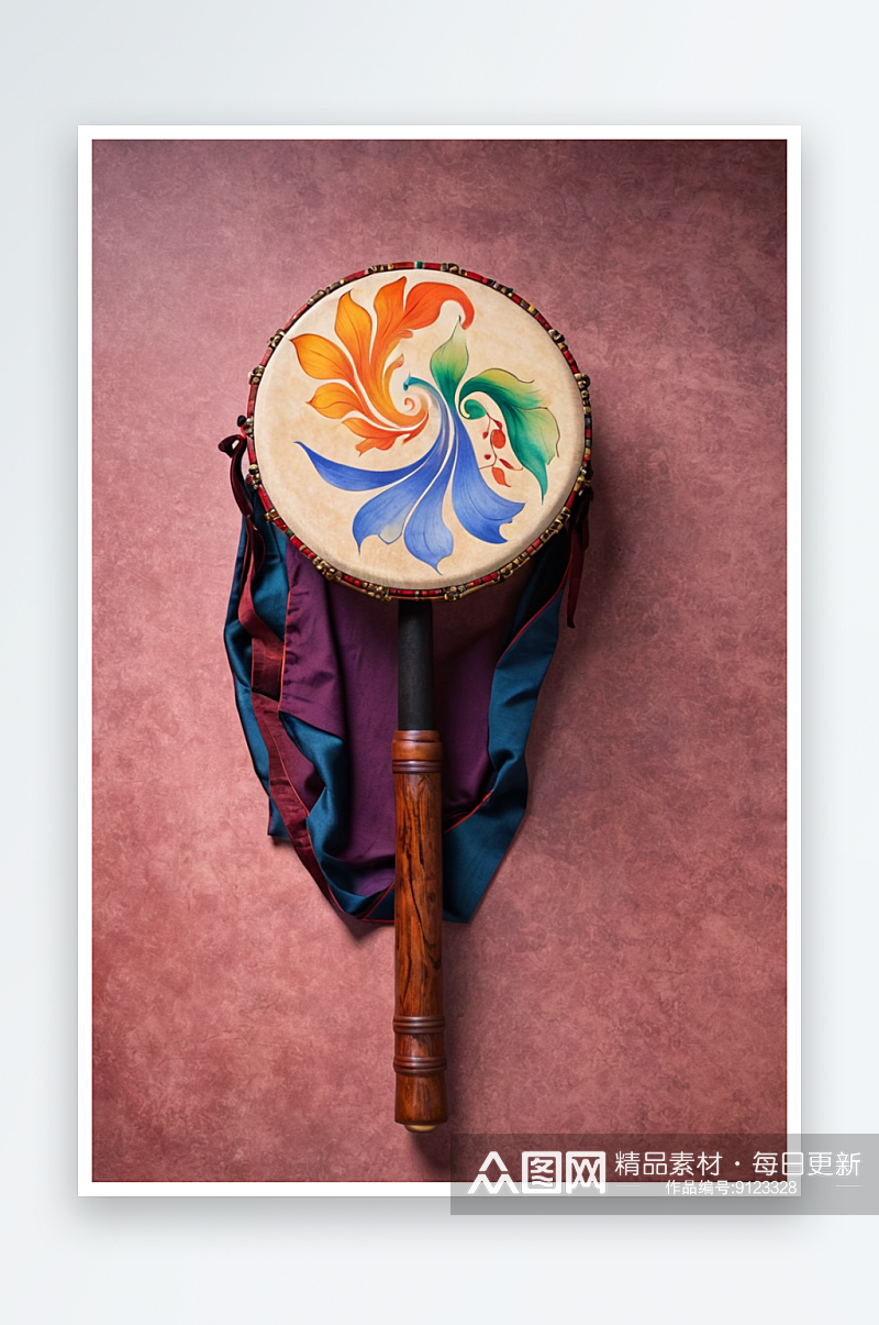 工艺美术馆手柄鼓膜鸣击奏乐器藏族木制鼓框素材
