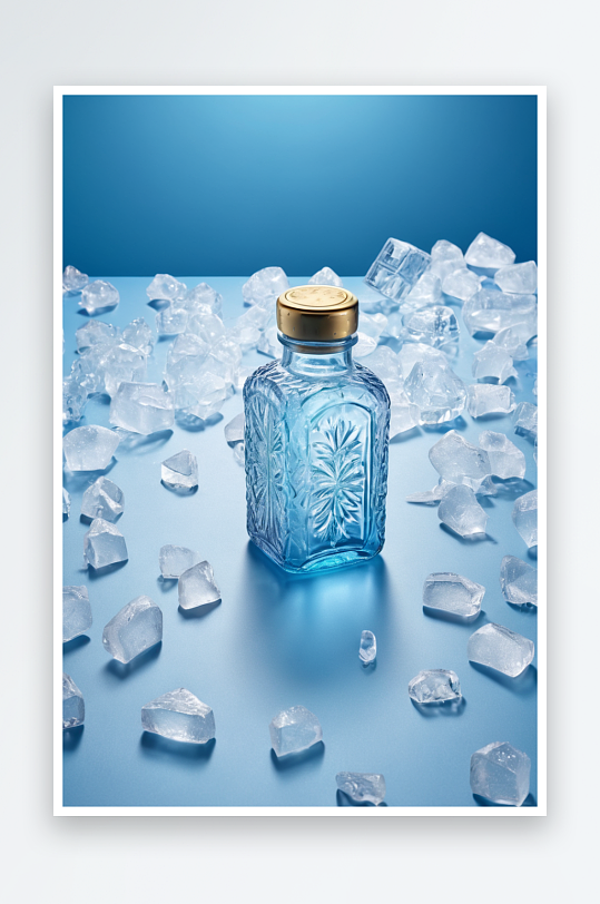 放蓝色背景上冰裂纹玻璃瓶图片