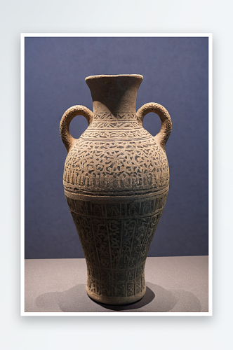 博物馆历史文化展双耳灰陶瓶元代乌拉泊古城