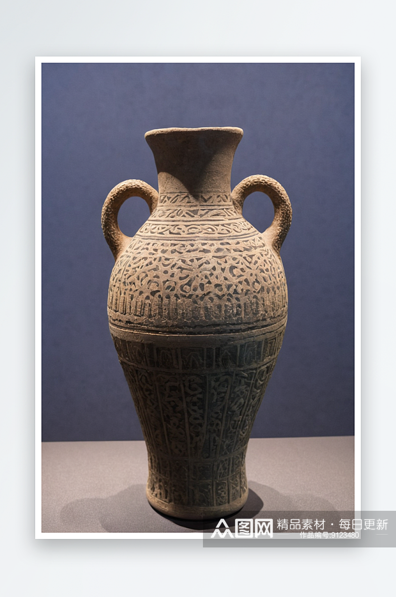 博物馆历史文化展双耳灰陶瓶元代乌拉泊古城素材