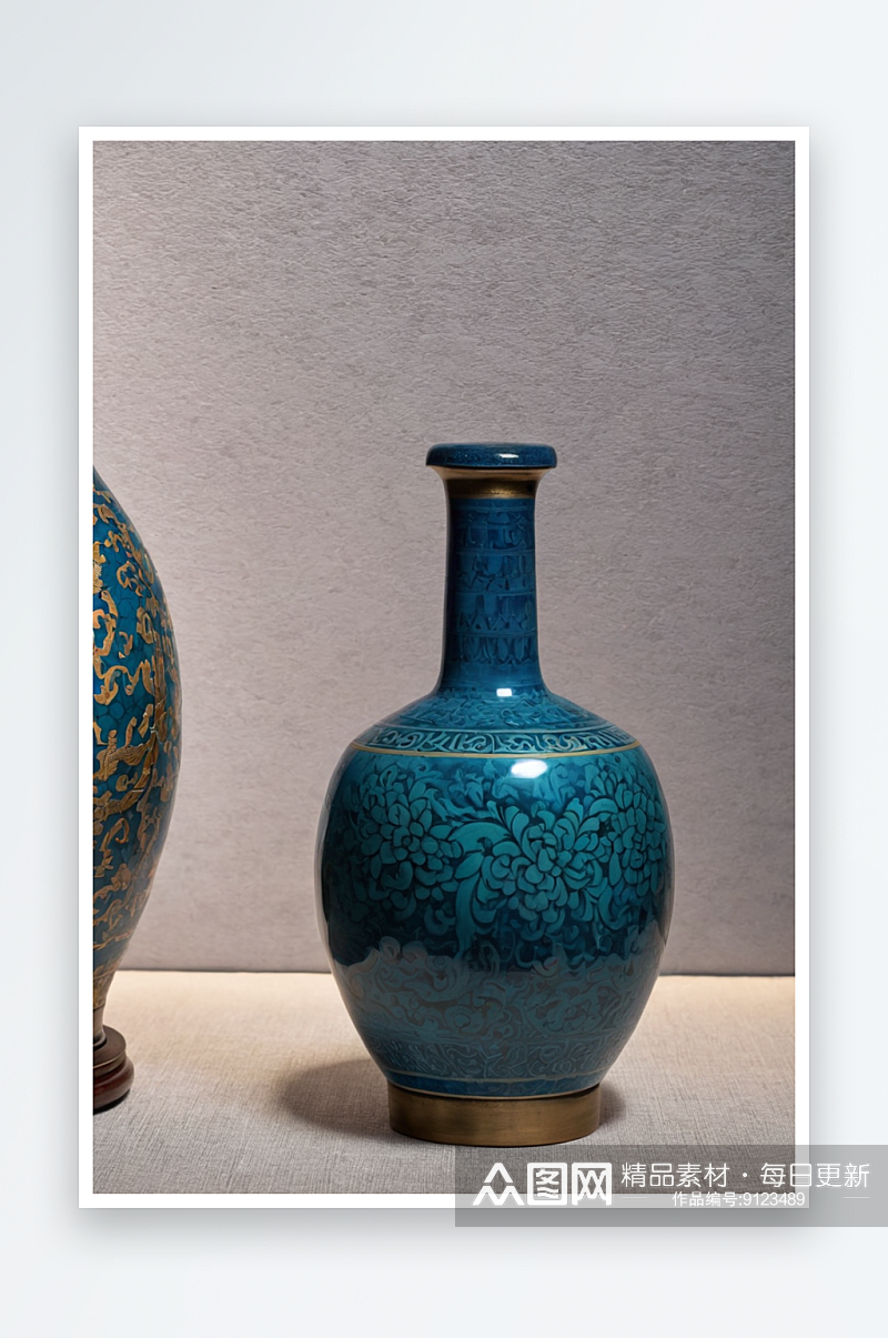 博物馆藏唐代蓝釉长颈瓶图片素材