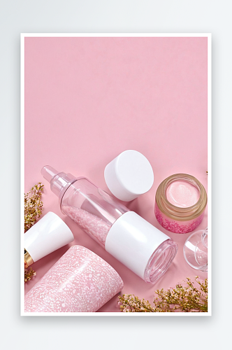 自制化妆品管瓶子天然配件上粉红色模型图片