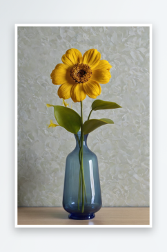 桌子上黄色花瓶特写图片
