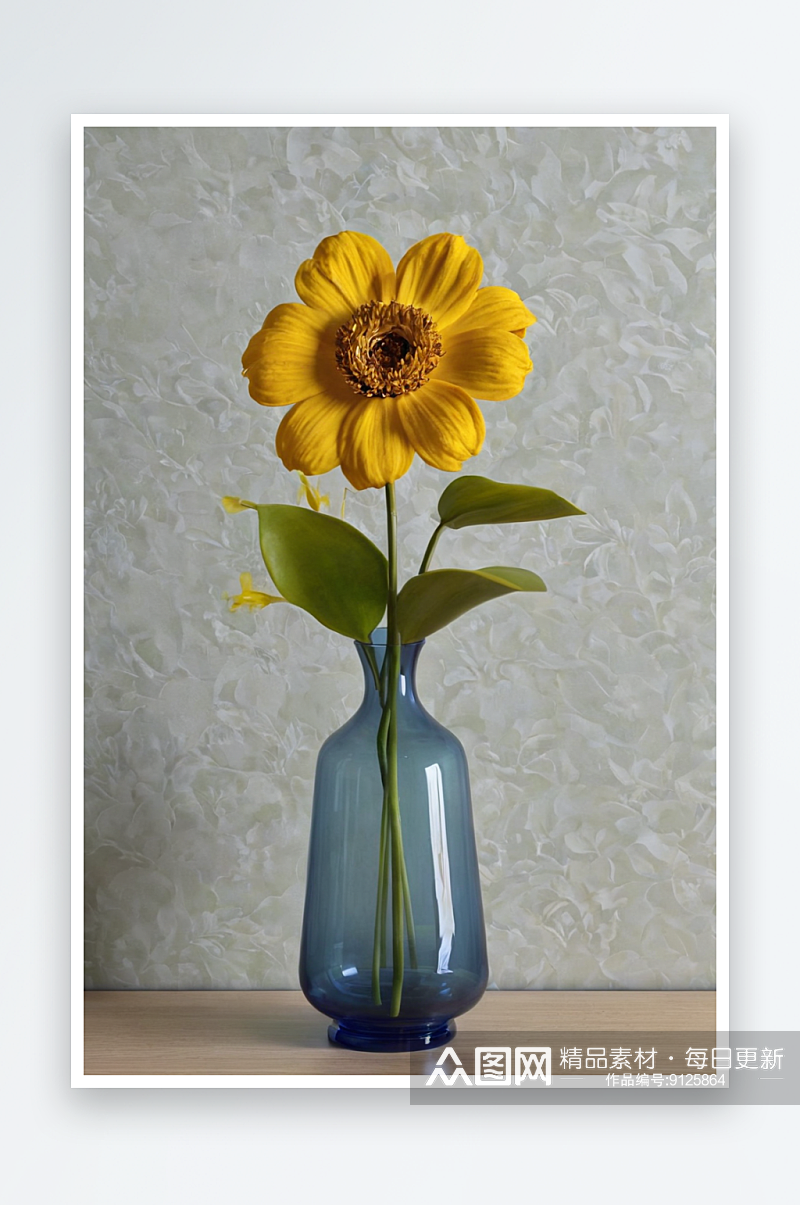 桌子上黄色花瓶特写图片素材