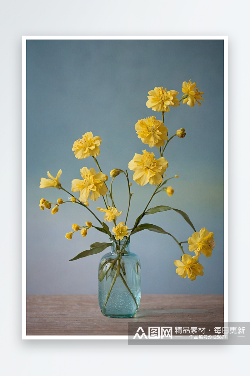 桌子上花瓶里黄色花朵特写图片素材