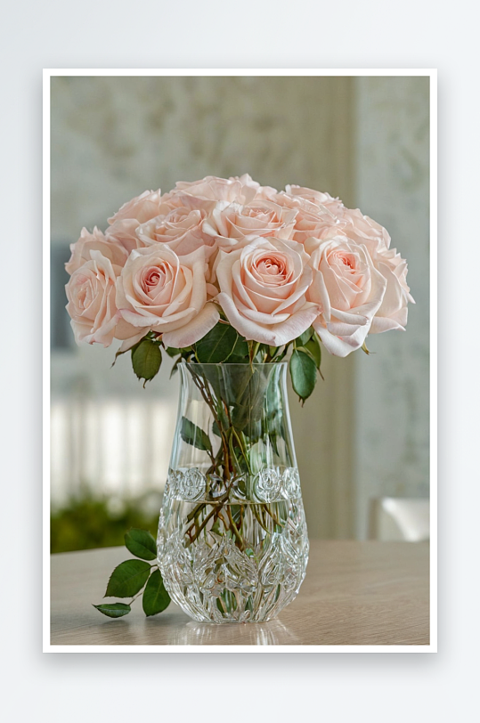 桌上花瓶里玫瑰特写镜头图片