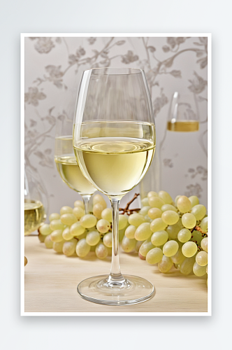 装满白葡萄酒瓶子玻璃杯木制底座照片