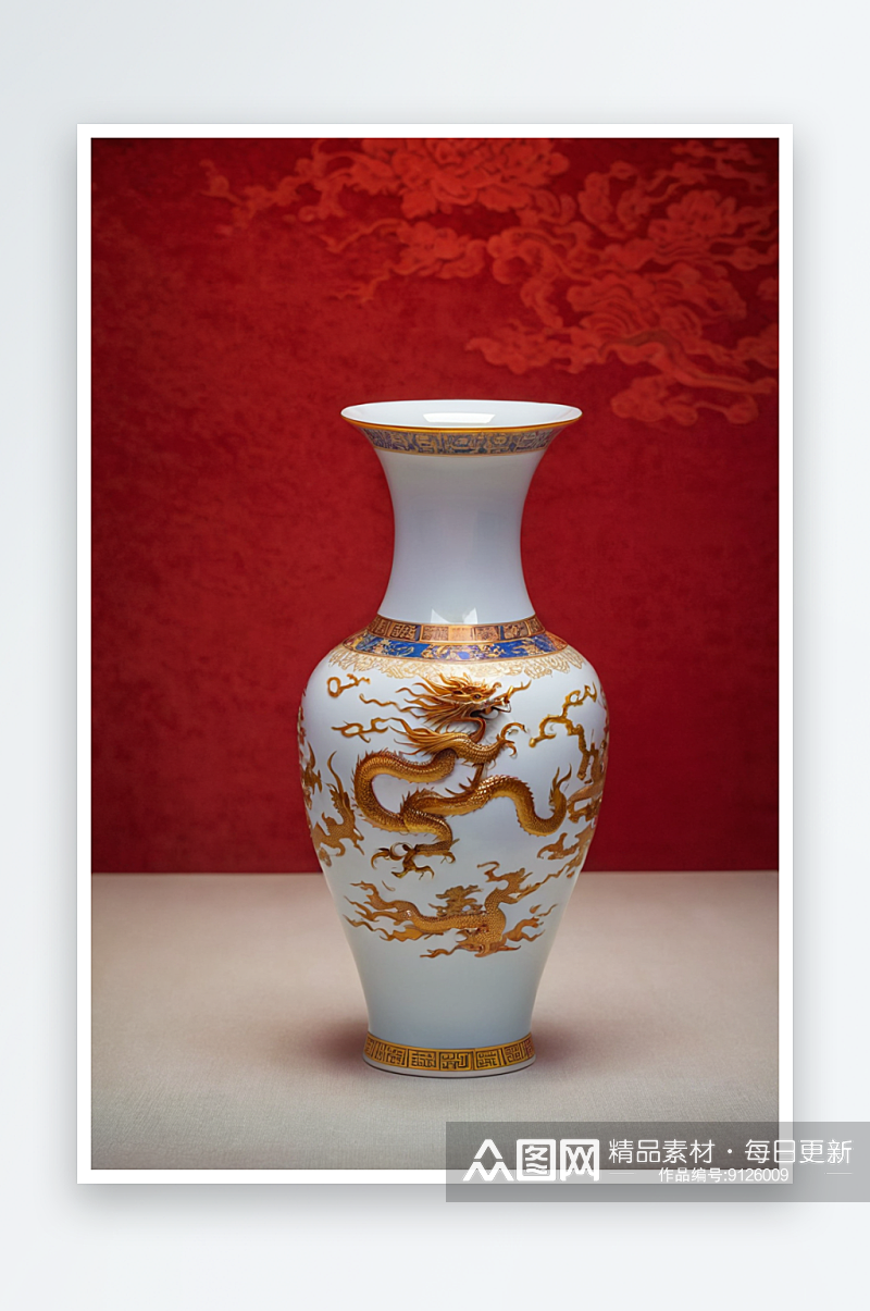 中央礼品文物管理中心描金龙凤纹瓷花瓶图片素材