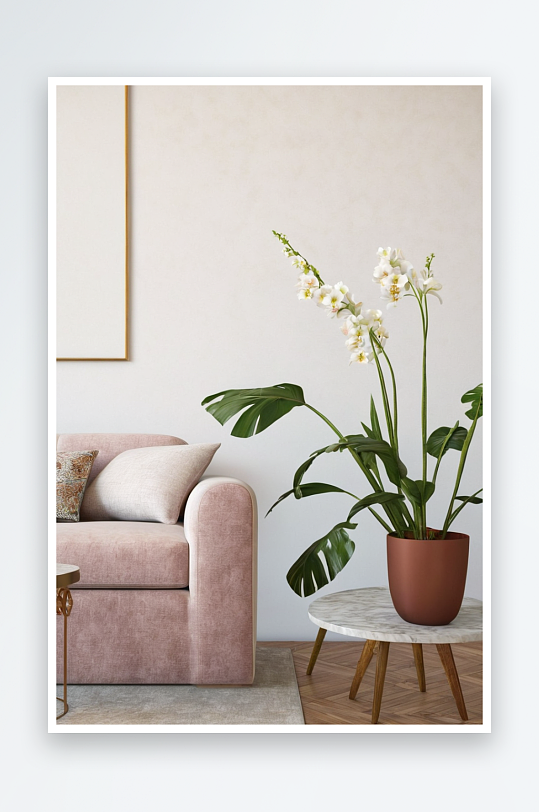 植物放沙发旁边圆桌旁图片