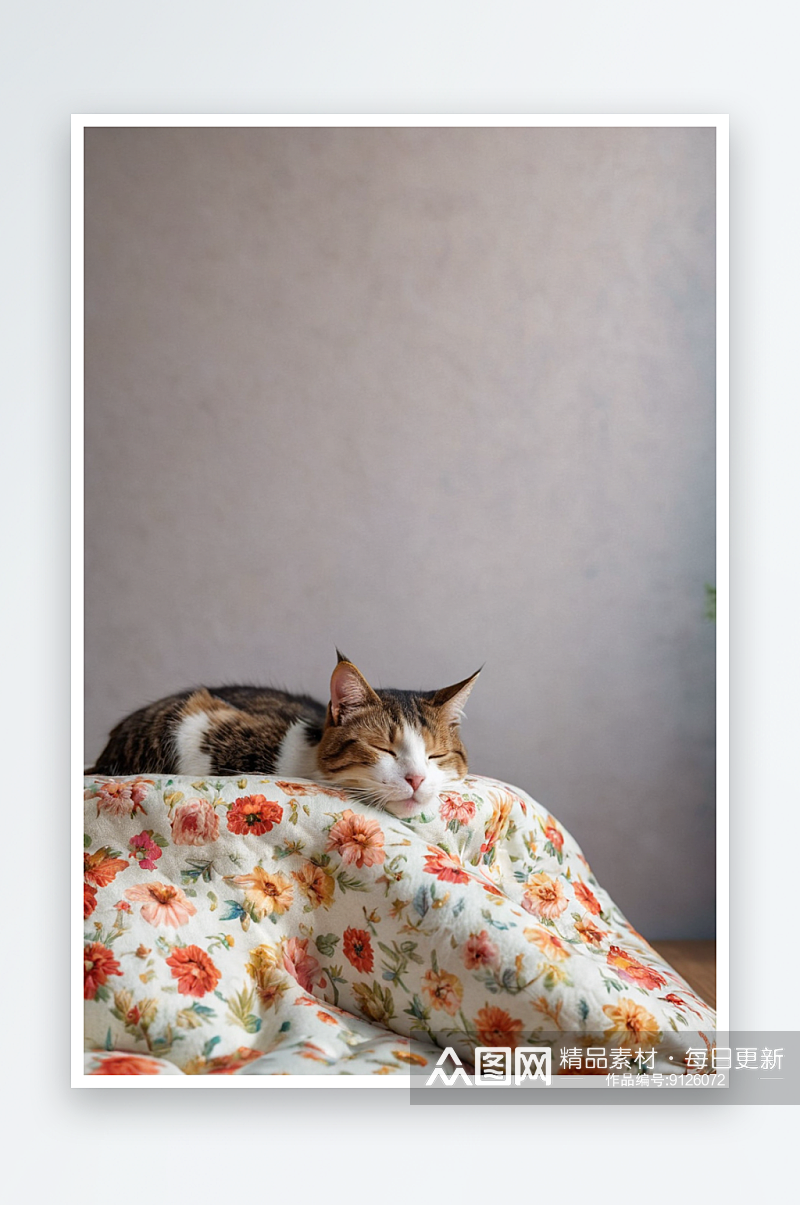 早上一只猫床上打哈欠图片素材