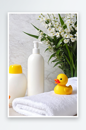 婴儿沐浴用品毛巾黄色橡皮鸭洗发水瓶儿童保