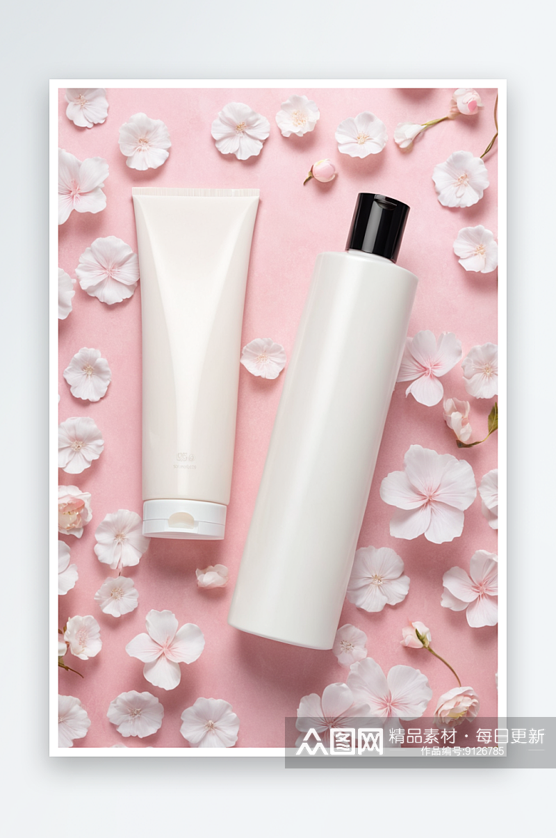 洗发水分配器瓶子白色化妆品模型护理头发概素材