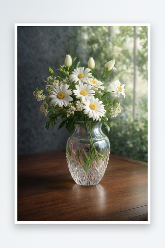 午后惬意花朵插花花瓶图片