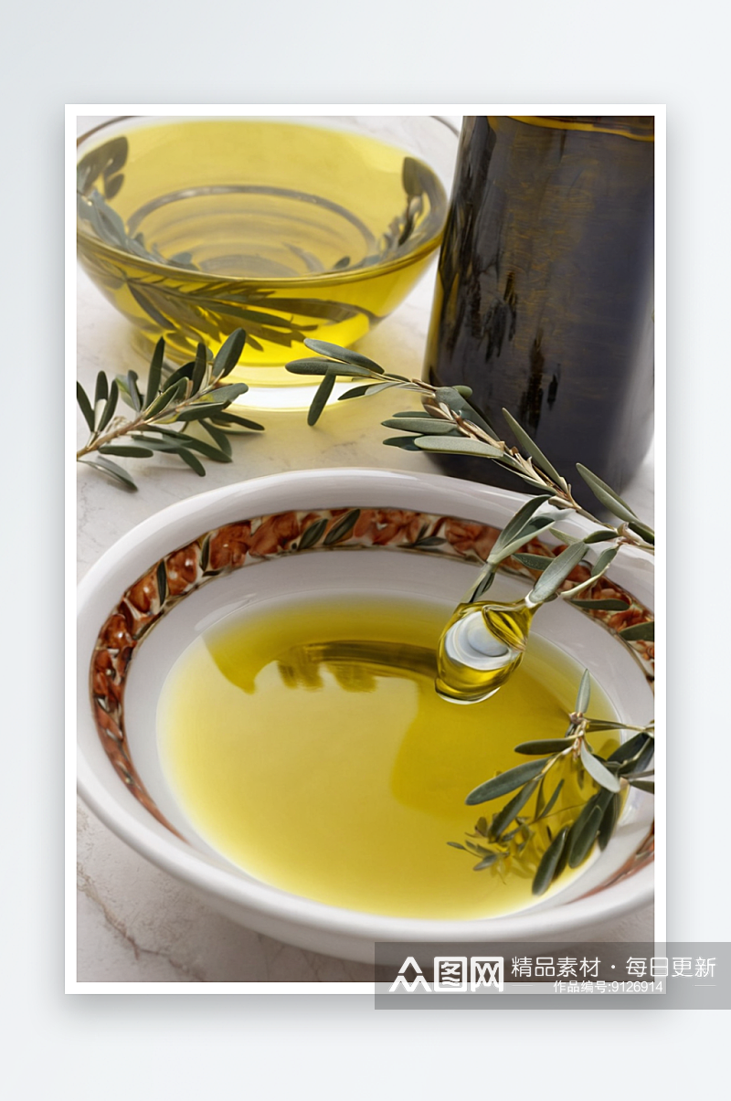 碗里橄榄油橄榄枝水瓶瓶子图片素材
