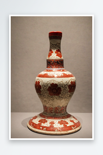 太原博物馆矾红彩折枝花卉纹藏式瓶清朝乾隆