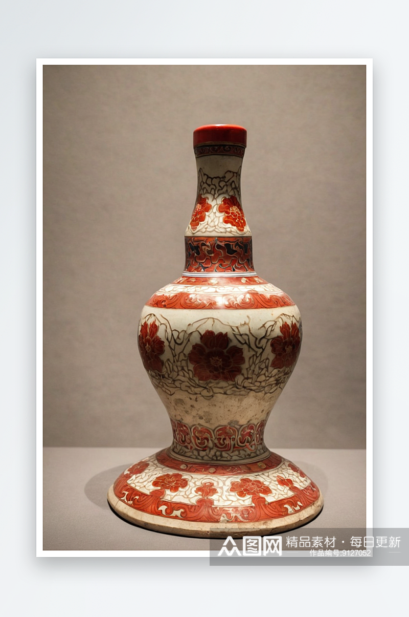 太原博物馆矾红彩折枝花卉纹藏式瓶清朝乾隆素材
