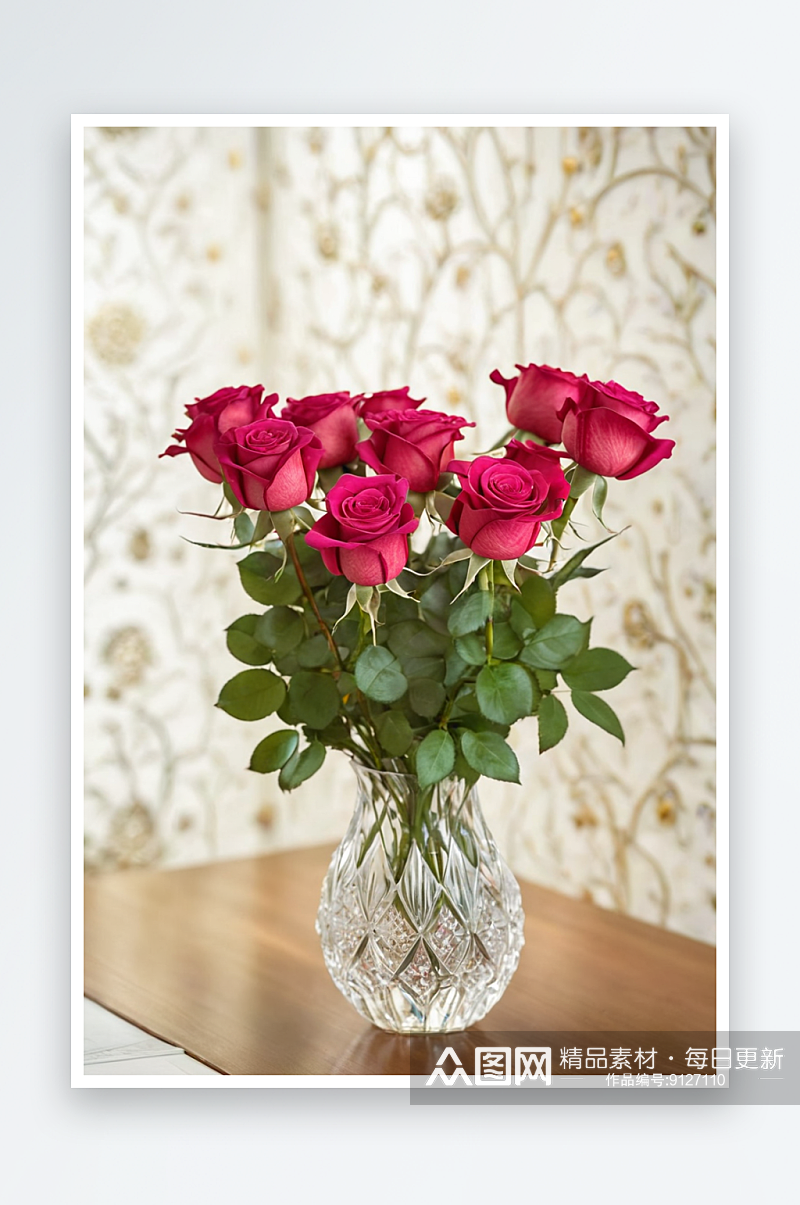 水晶花瓶里玫瑰花束图片素材