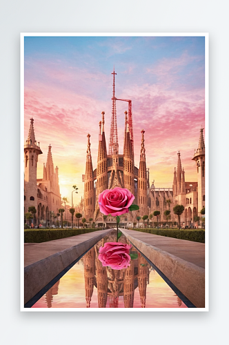 数码玫瑰色巴塞罗那插画抽象图形海报背景图