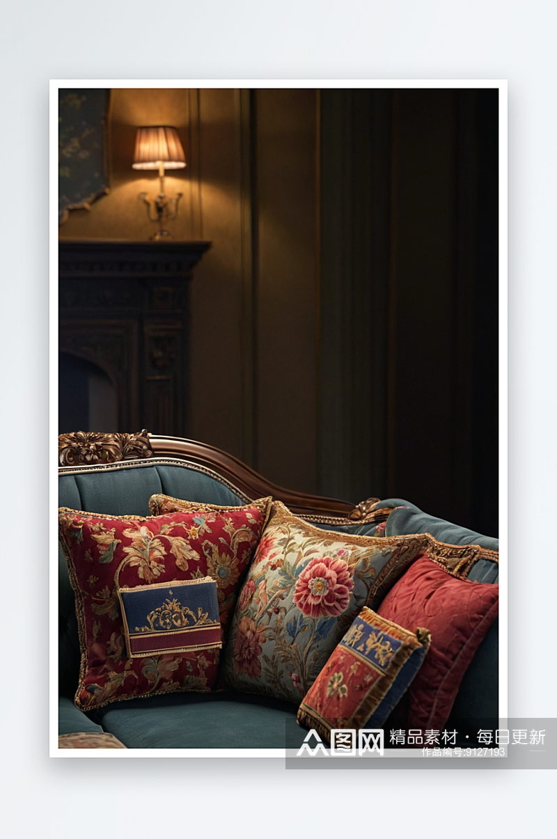 舒适沙发与枕头经典内部图片素材