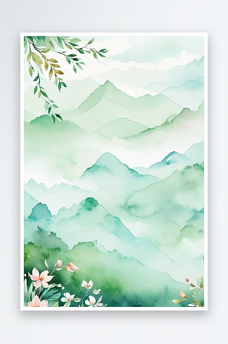 手绘风小清新水彩风格山水风景插画图片