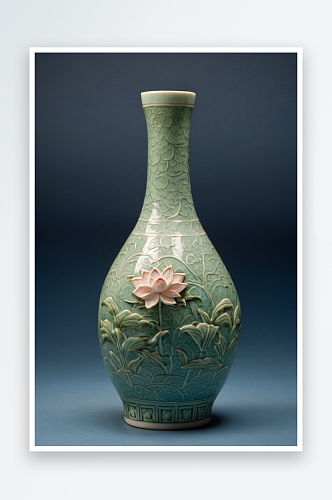 清顺治八龙泉窑青瓷缠枝莲纹直颈瓶瓷器图片