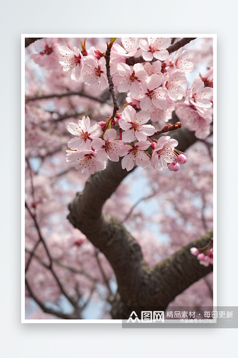 木兰树粉红色樱花春天特写图片素材