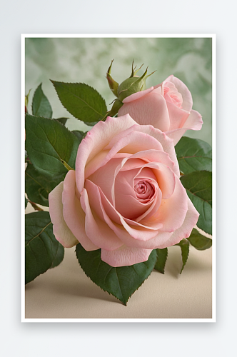美丽双层淡粉色玫瑰小花瓶特写大朵单花花瓣