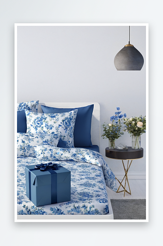 礼物床上床单枕头蓝色阴影图片