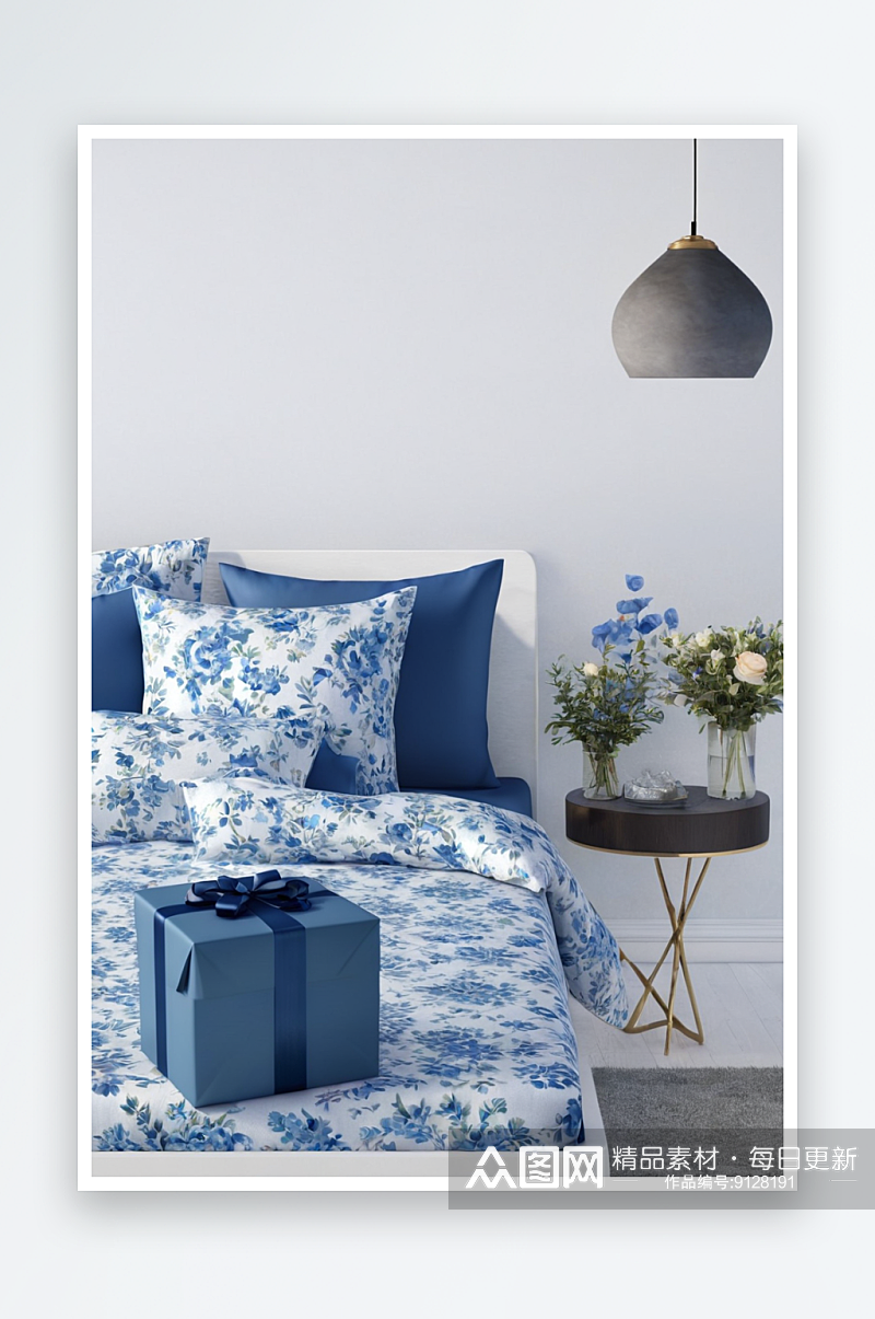 礼物床上床单枕头蓝色阴影图片素材