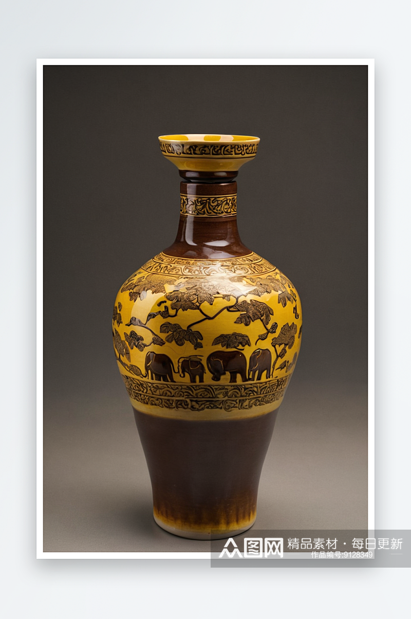 大象陶瓷博物馆唐朝文物黄釉盘口贴花穿带陶素材