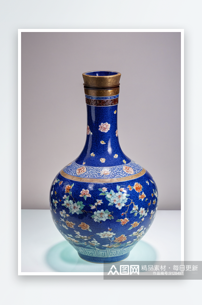 博物馆清代光绪霁蓝釉描金赏瓶图片素材